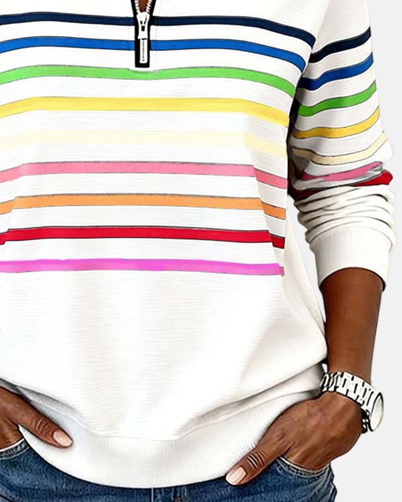 Vienna | Rainbow Striped Zip Sweatshirt