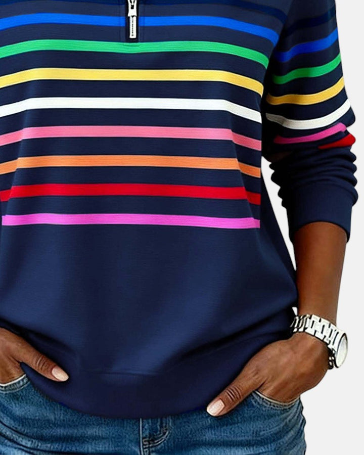 Vienna | Rainbow Striped Zip Sweatshirt