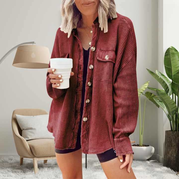 FAYE™ - Cozy Loose Fit Batwing Sleeve Button Down Jacket