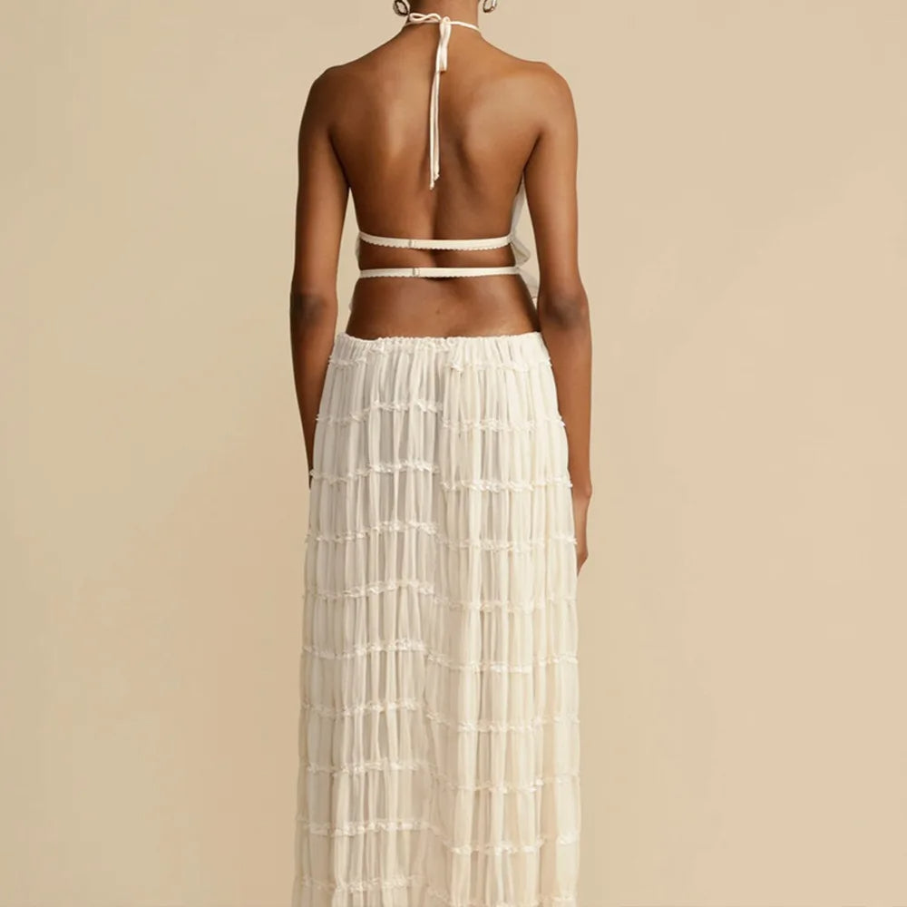 Isla Lace-Up Maxi Set – Elegant Halter Two-Piece