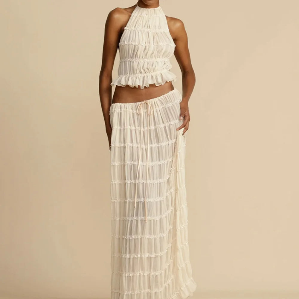 Isla Lace-Up Maxi Set – Elegant Halter Two-Piece