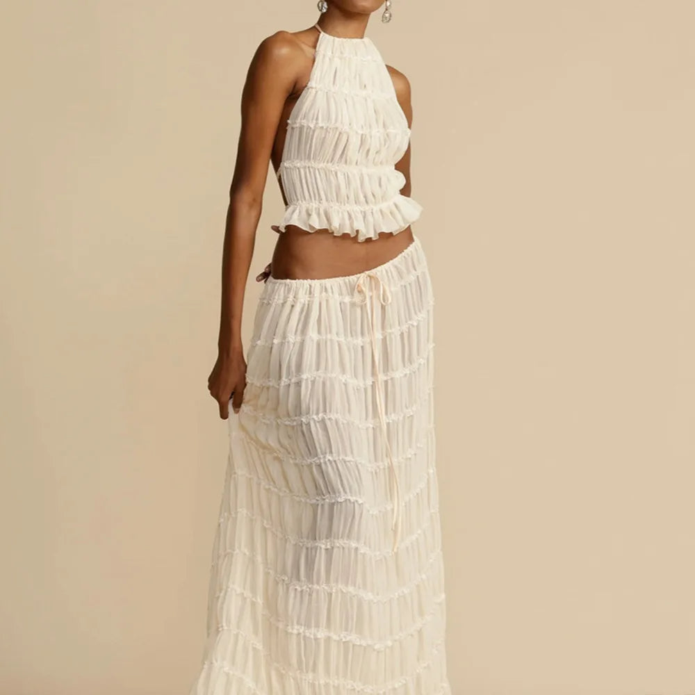 Isla Lace-Up Maxi Set – Elegant Halter Two-Piece