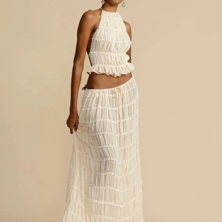 Isla Lace-Up Maxi Set – Elegant Halter Two-Piece