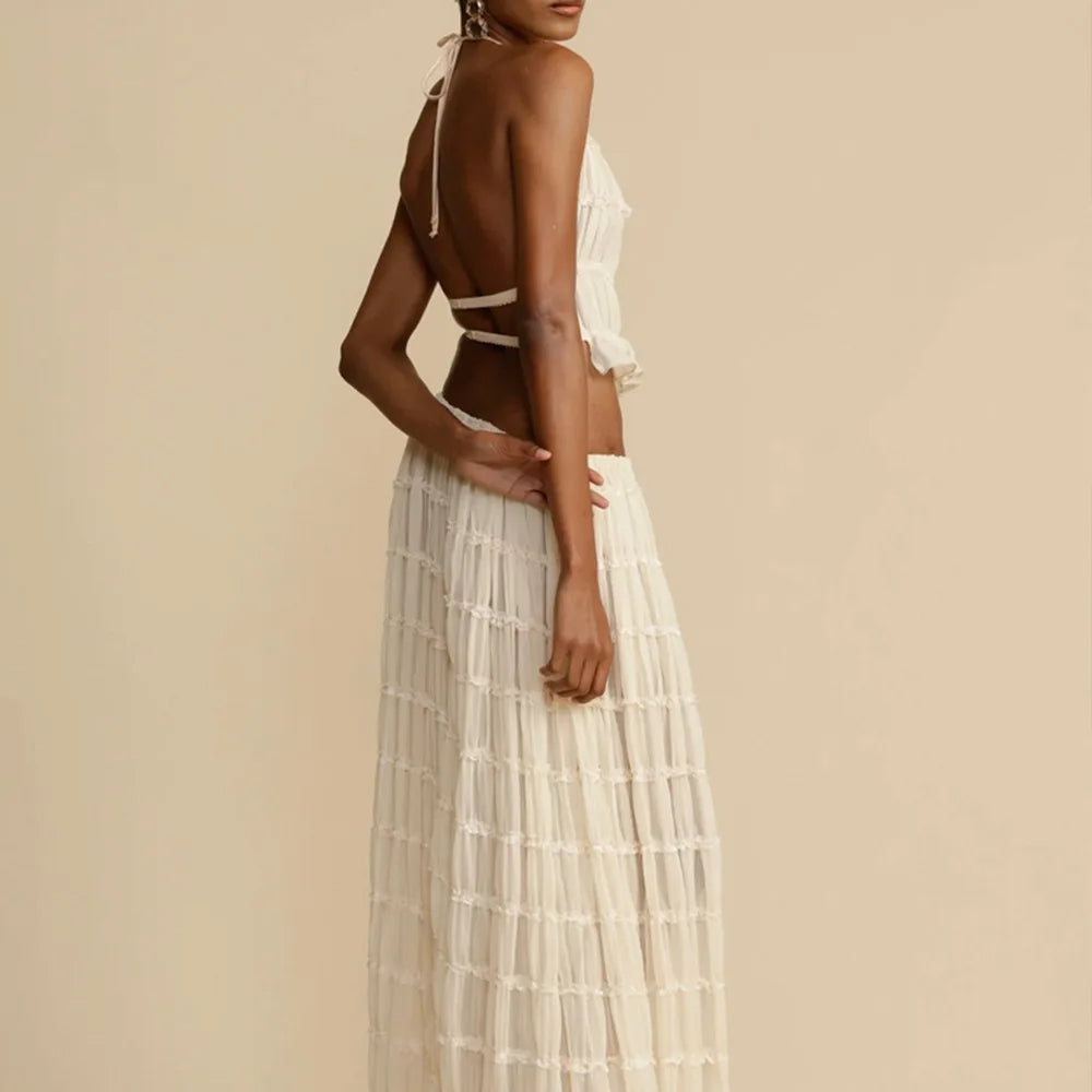 Isla Lace-Up Maxi Set – Elegant Halter Two-Piece