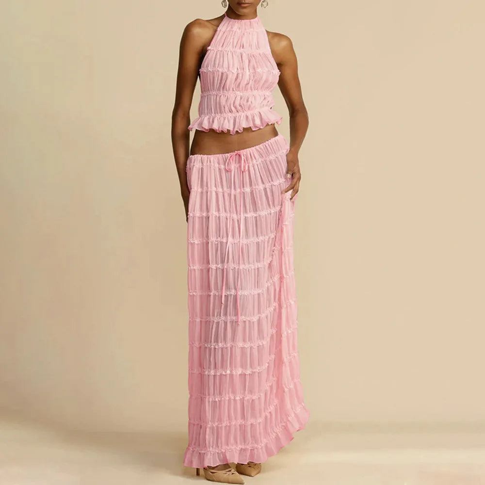 Isla Lace-Up Maxi Set – Elegant Halter Two-Piece