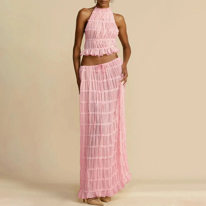 Isla Lace-Up Maxi Set – Elegant Halter Two-Piece