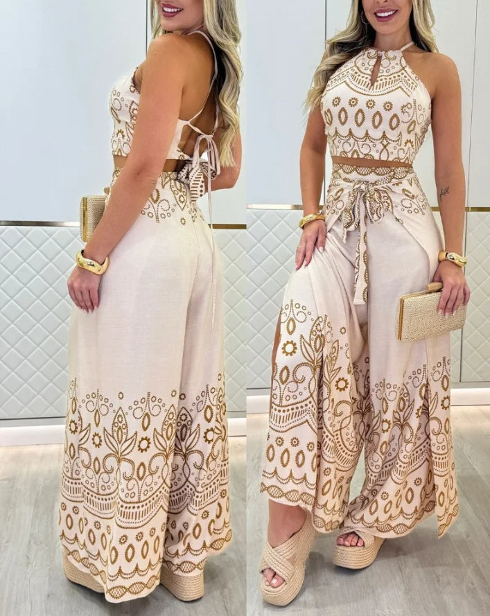 Savanna Set – Tribal Print Keyhole Top & Slit Pants