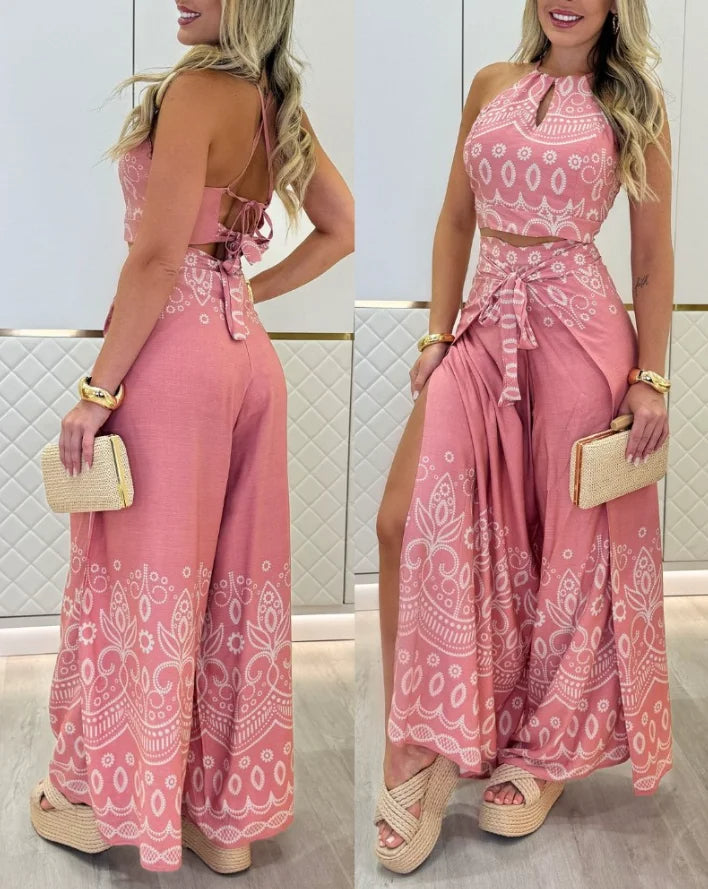 Savanna Set – Tribal Print Keyhole Top & Slit Pants