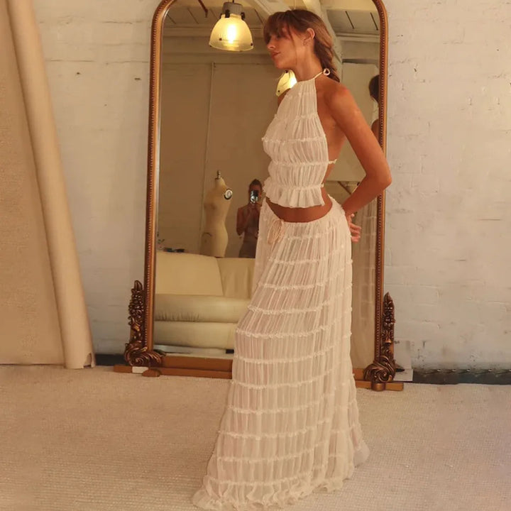 Isla Lace-Up Maxi Set – Elegant Halter Two-Piece