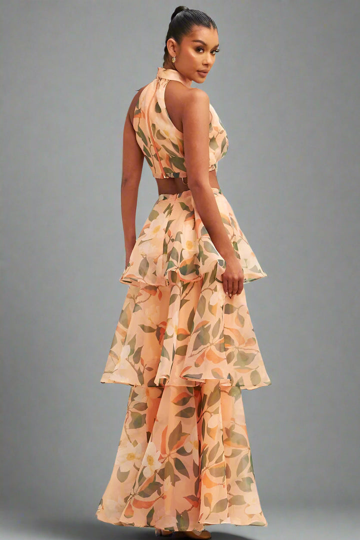 BloomAura™ Tiered Halter Party Dress